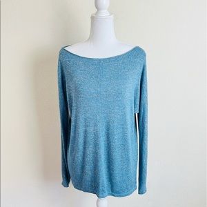 GAP Knit Blue Heathered Relaxed Raw Hem Long Sleeve Blouse
